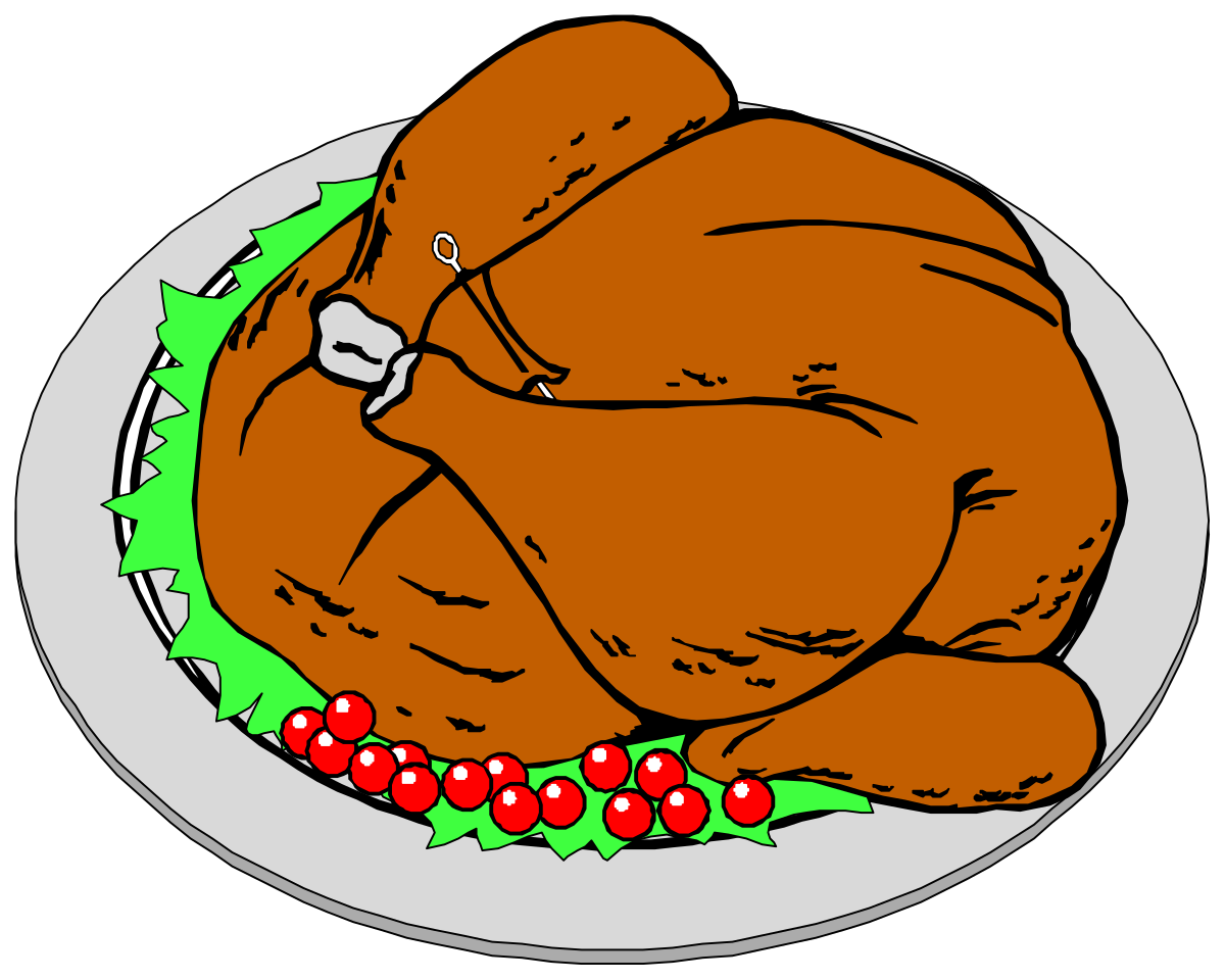 Turkey on a Plate with Holly and Berries Clipart