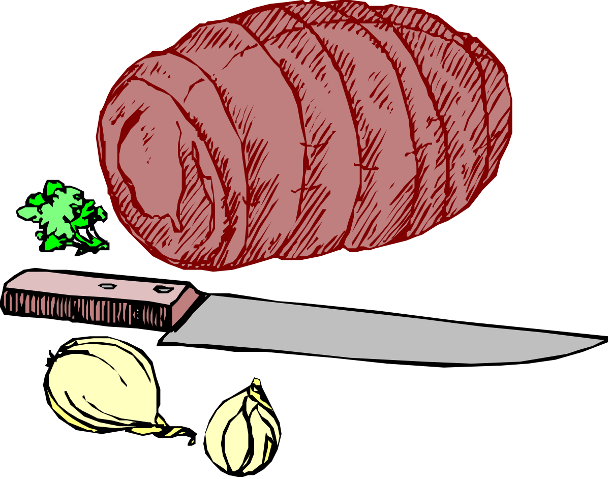 Knife and Meat Clipart on Black Background - High-Quality SVG Illustrations