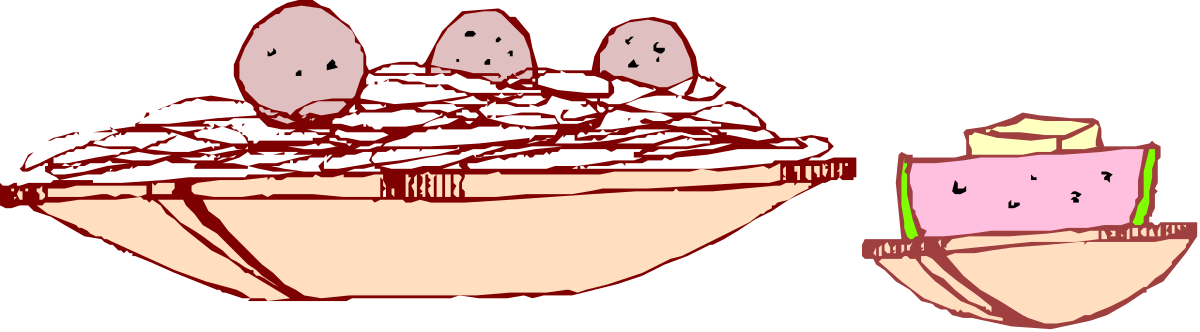 Bowl of Food with Three Small White Rabbits Clipart