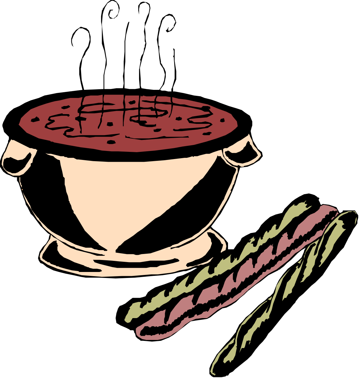 Bowl of Soup with Spoon and Bread Clipart