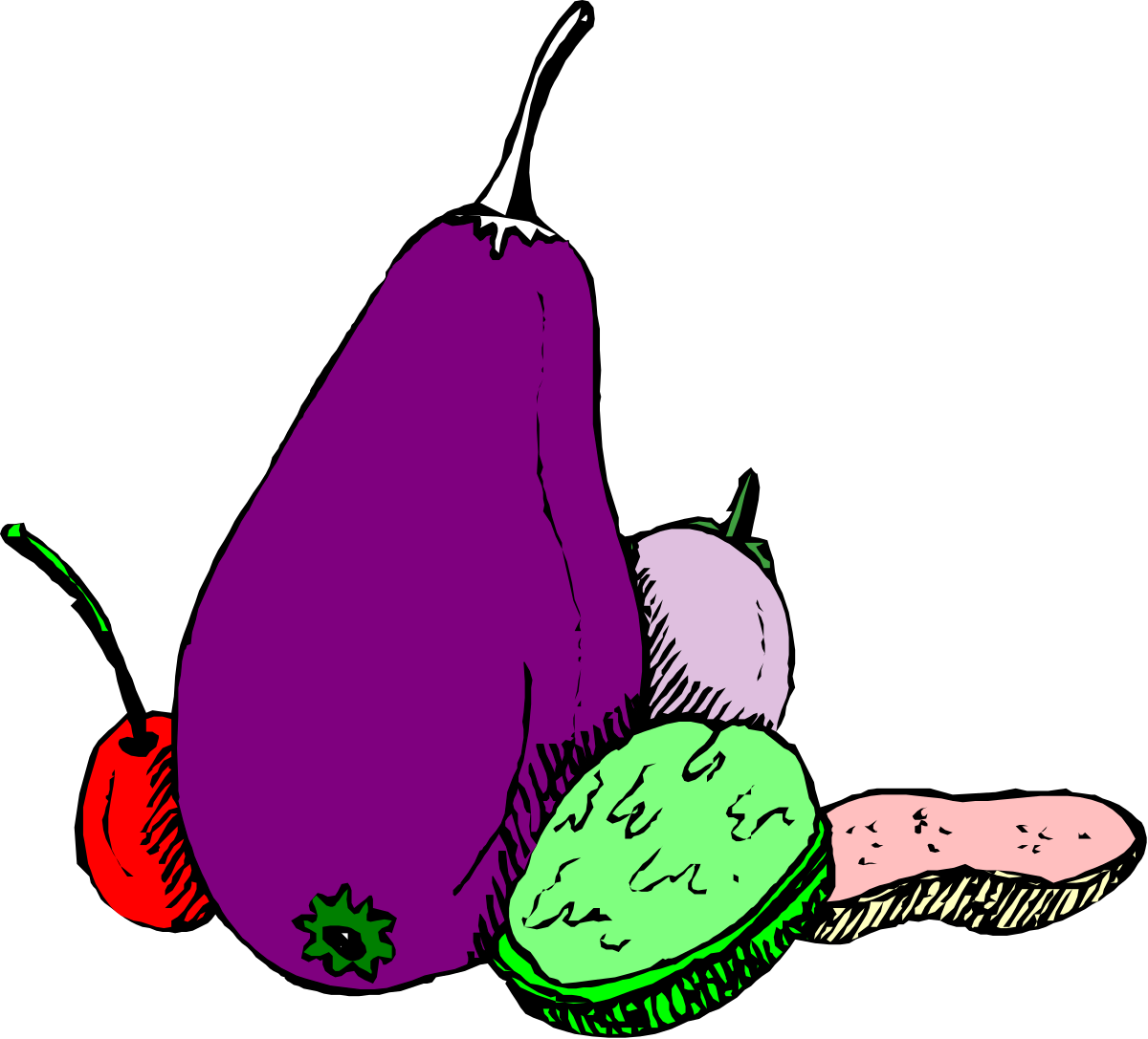 Purple Pear and Green Pear Clipart - Fresh Fruit Illustrations