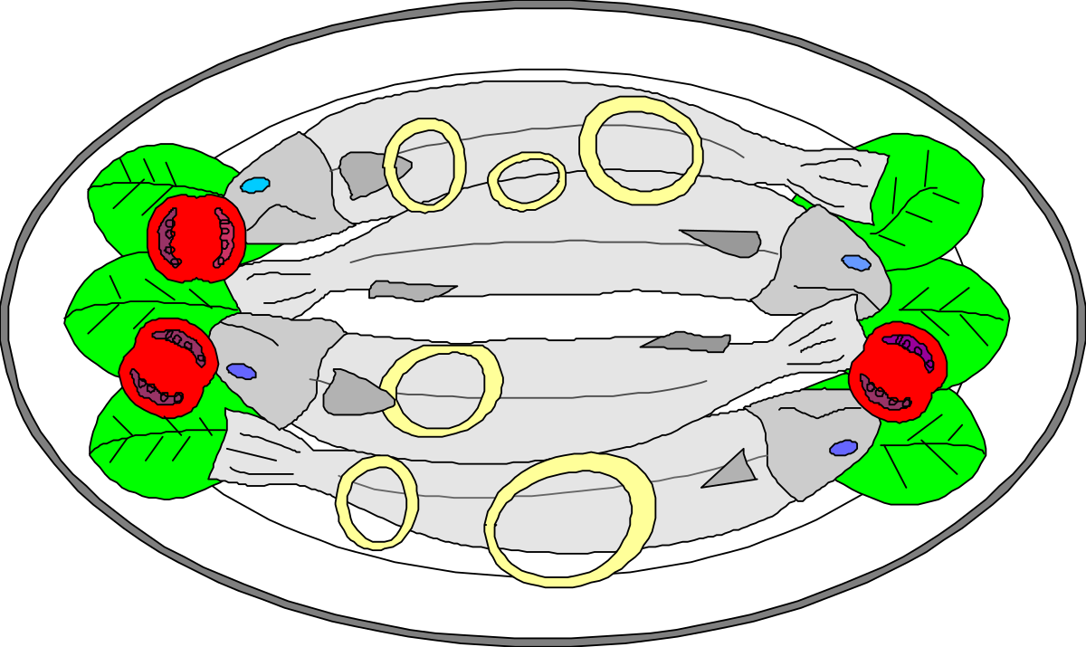 Plate with Fish and Vegetables Clipart for Culinary Designs