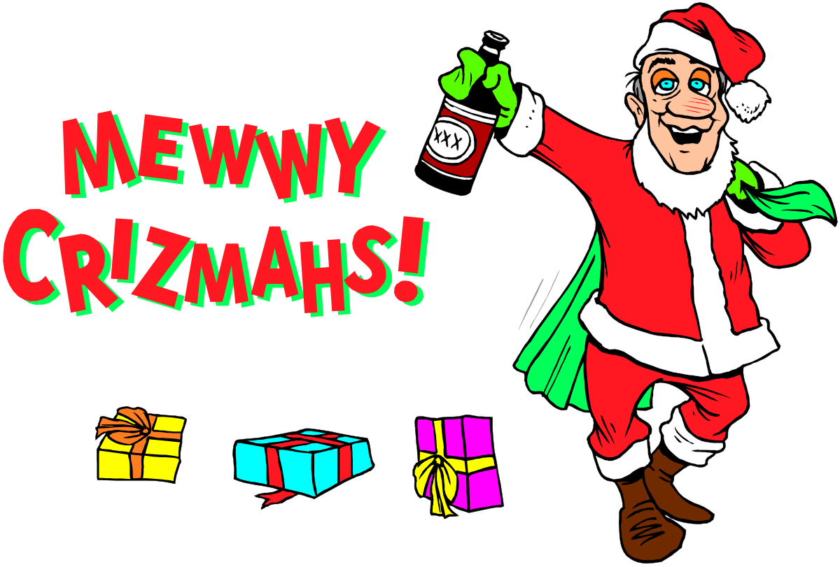 a cartoon santa holding a christmas present clip art png transparent Cartoon Santa Holding Christmas Present Clipart