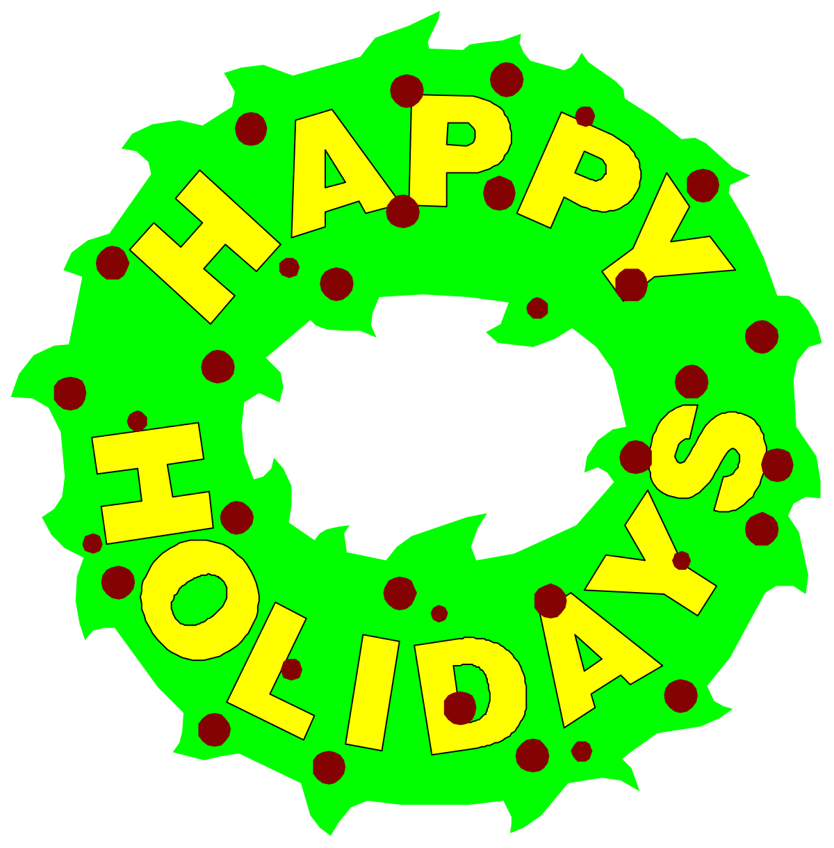 Happy Holidays Wreath with Red Berries Clipart