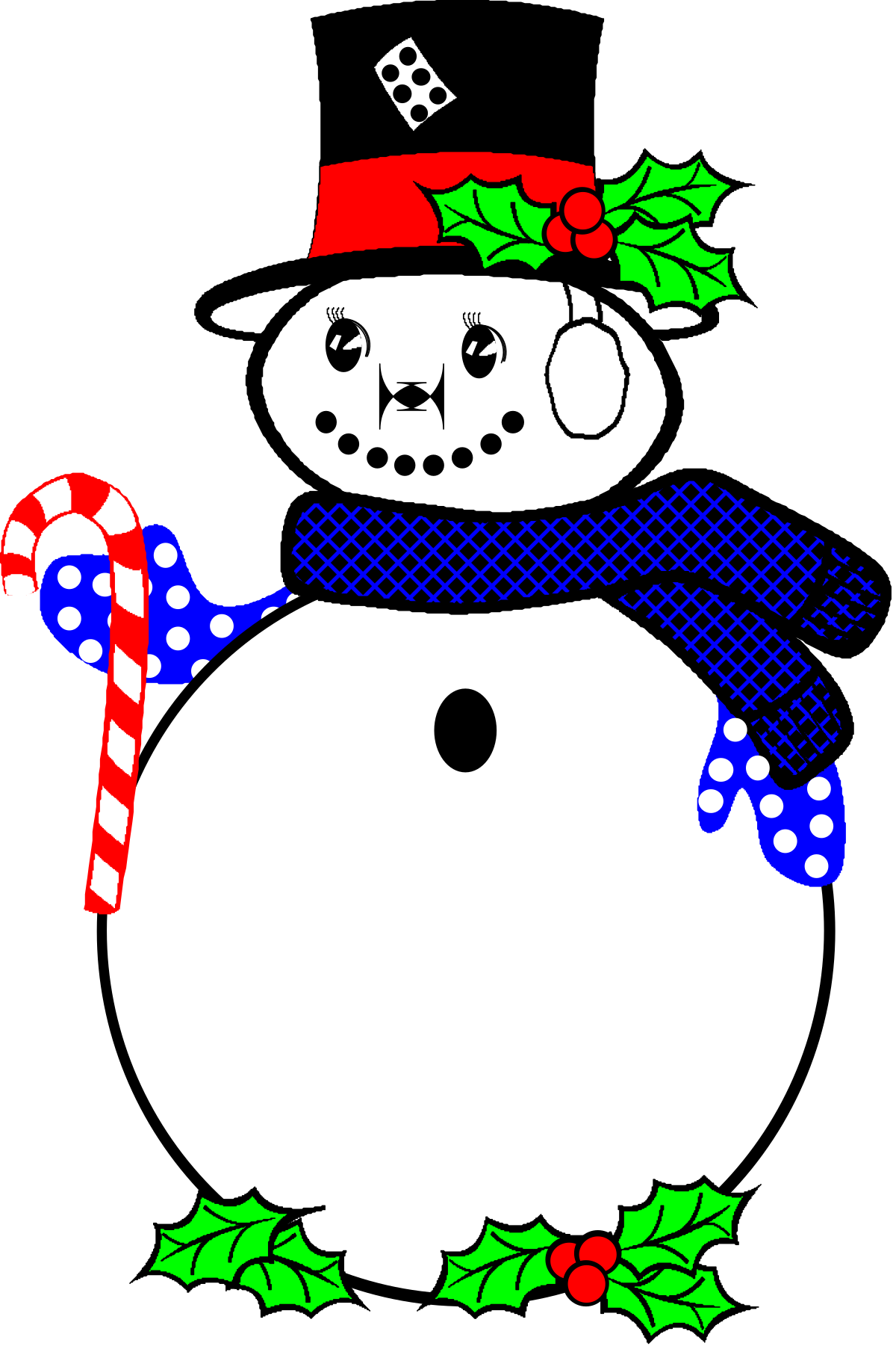 Snowman Clipart with Candy Cane and Holly - Festive Holiday Art