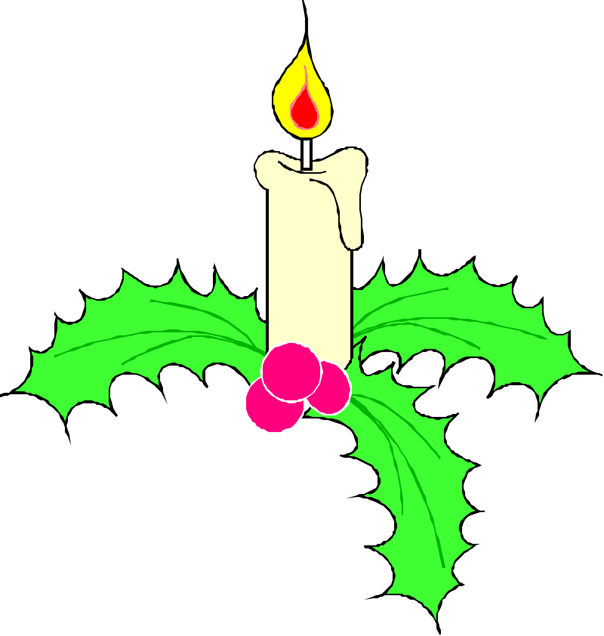 Candle with Holly Leaves and Red Ball - Festive Clipart for Holiday Themes