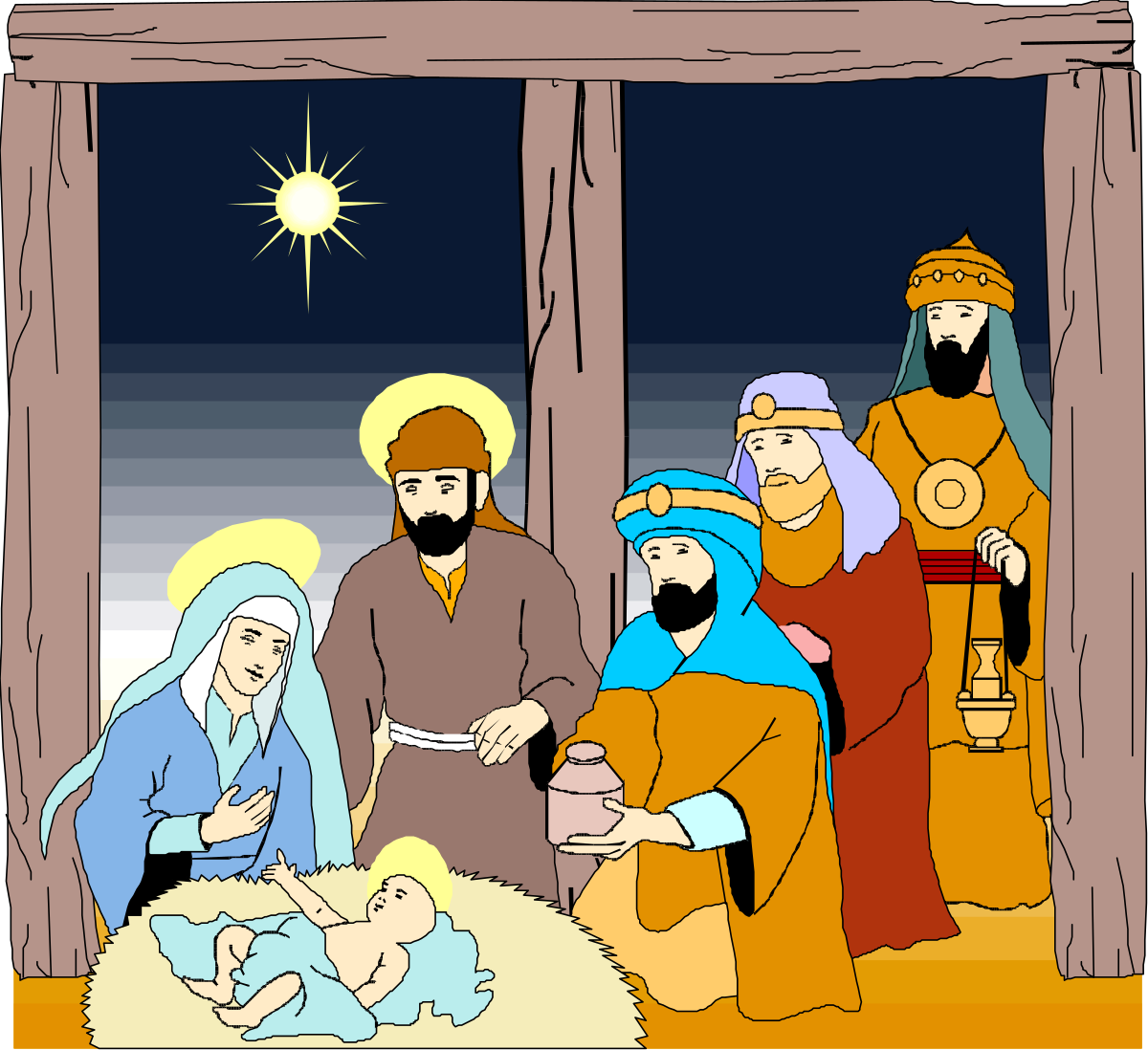 Three Wise Men and Baby Jesus Clipart Scene for Holiday Celebrations