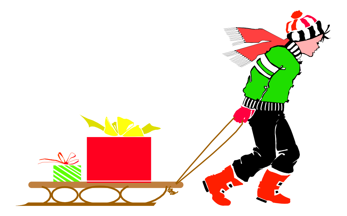 a person pulling a sler with a christmas present clip art png transparent Christmas Present Clipart: Person Pulling Sleigh
