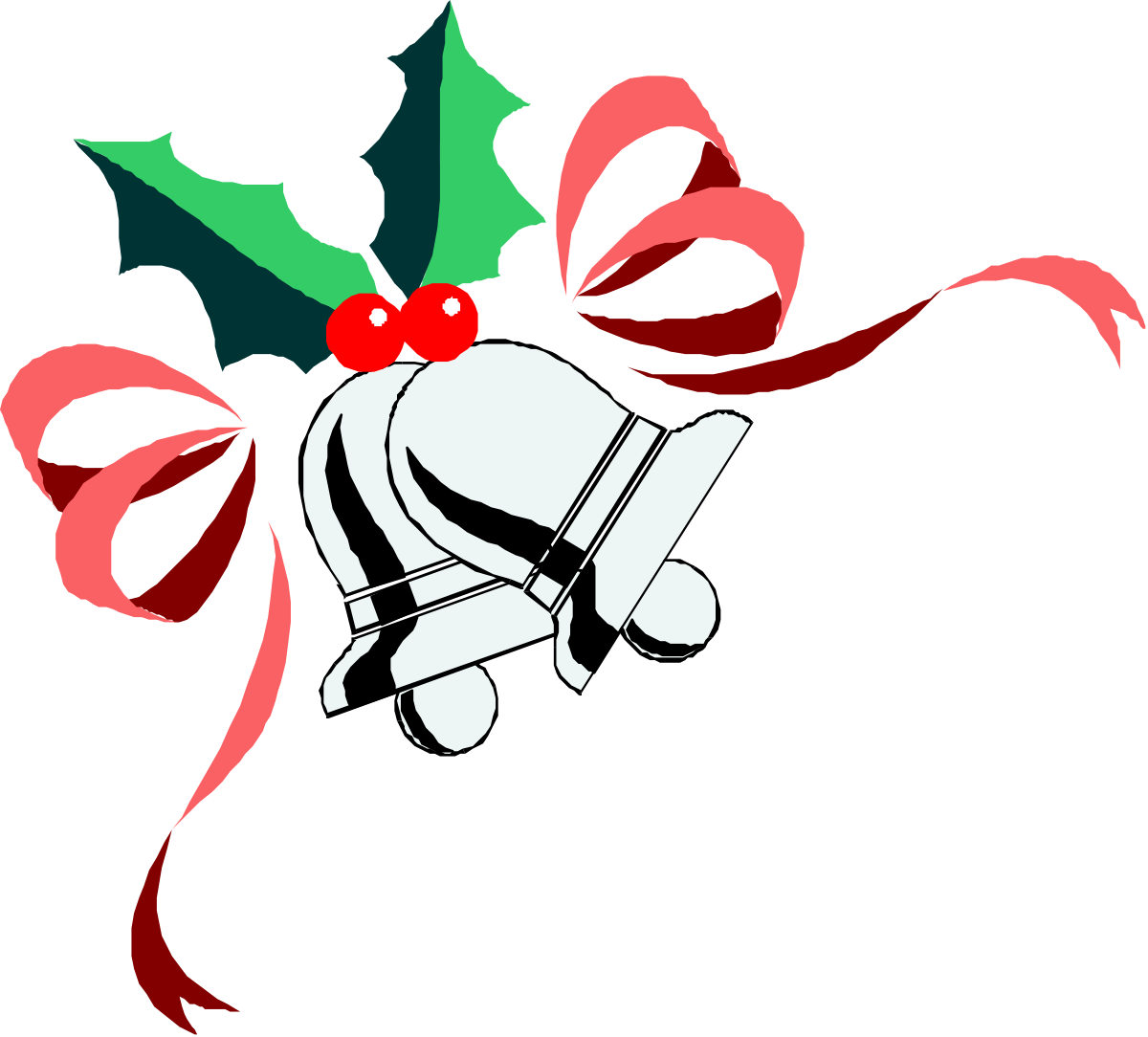 a white christmas bell with red and green bows clip art png transparent White Christmas Bell with Red and Green Bows - Festive Clipart