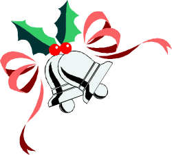 White Christmas Bell with Red and Green Bows - Festive Clipart