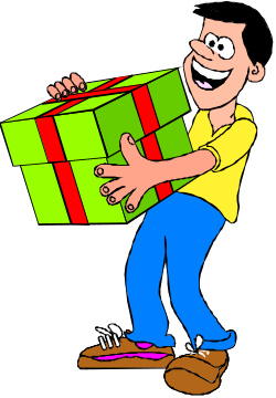 Man Carrying Large Green Box with Red Bow Clipart