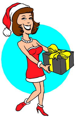 Santa Claus Hat Woman Carrying Gift Clipart