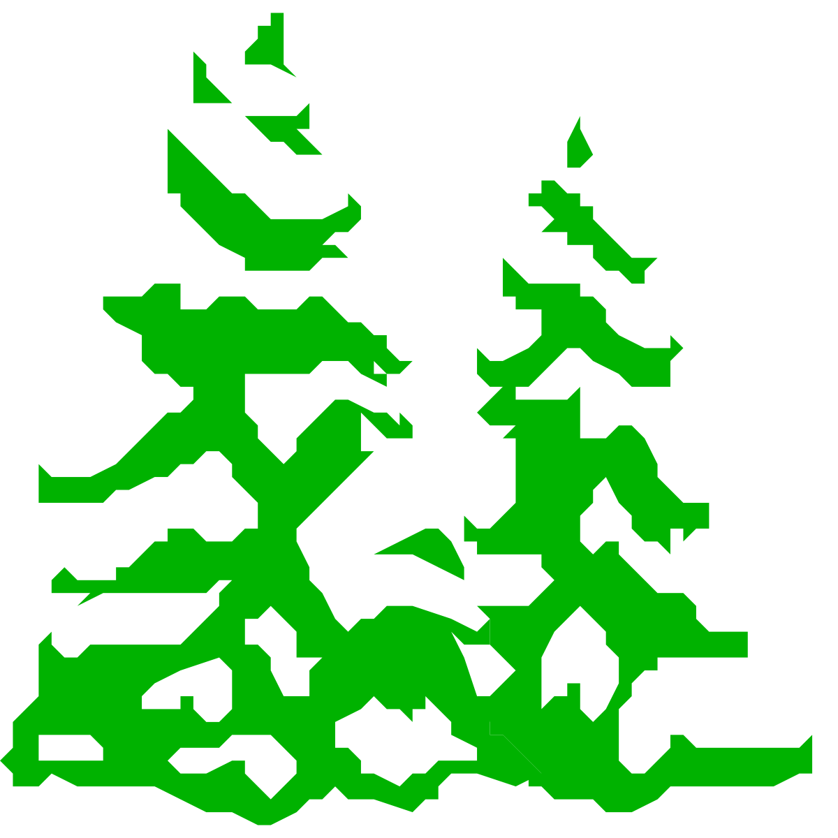 Green Christmas Tree Surrounded by Flying Birds Clipart