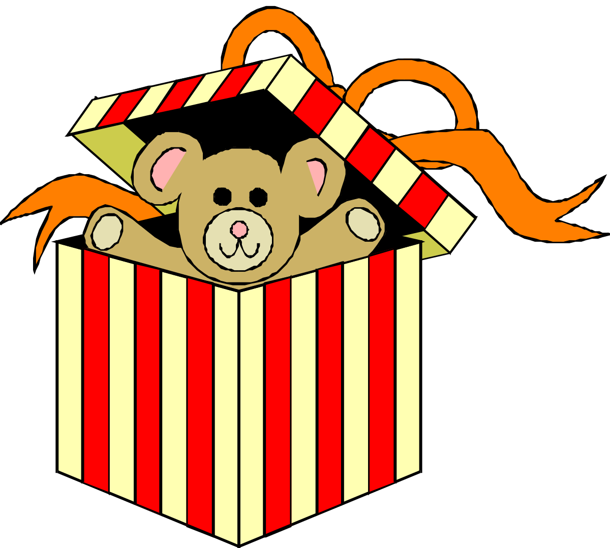 a teddy bear in a striped box with a ribbon clip art png transparent Teddy Bear in Striped Box with Ribbon - Adorable Clipart for Every Occasion