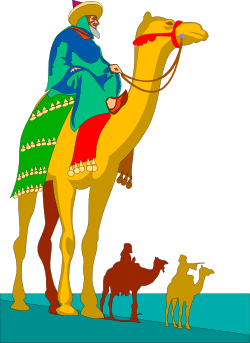 Man Riding Camel with Dog Clipart for Adventure Themes