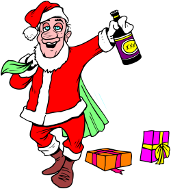 Cartoon Santa Claus with Christmas Present Clipart