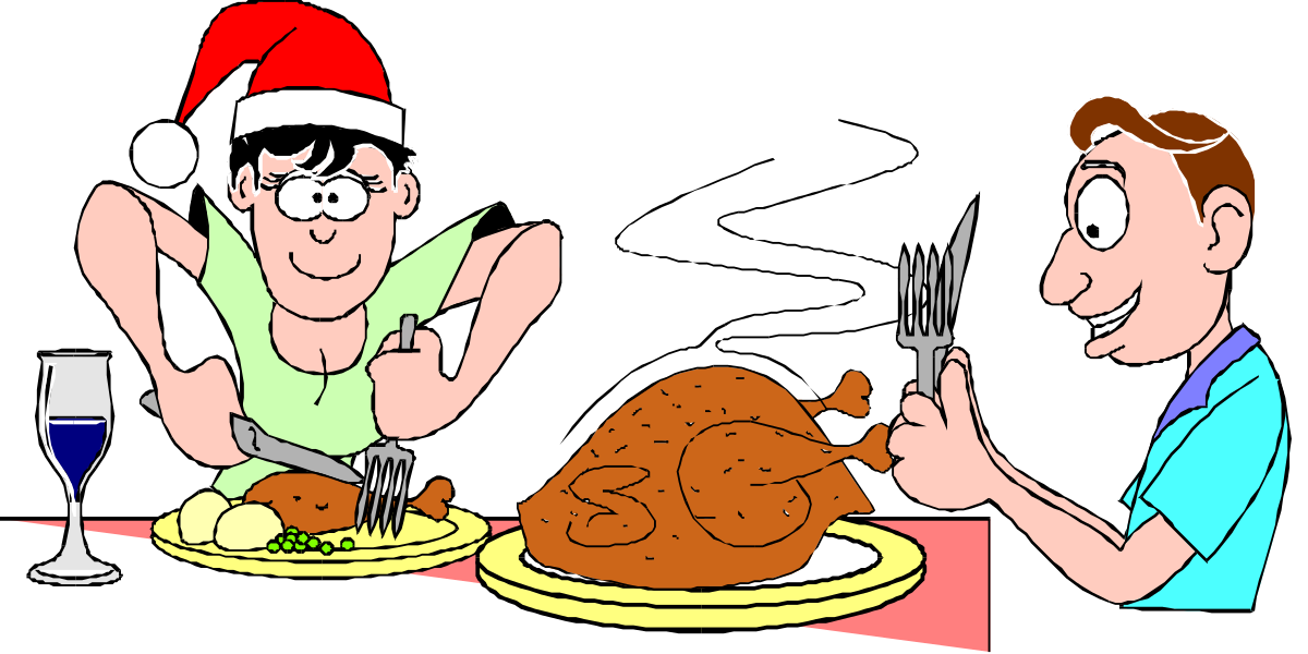 Turkey Feast Clipart: Couple Enjoying Dinner at the Table