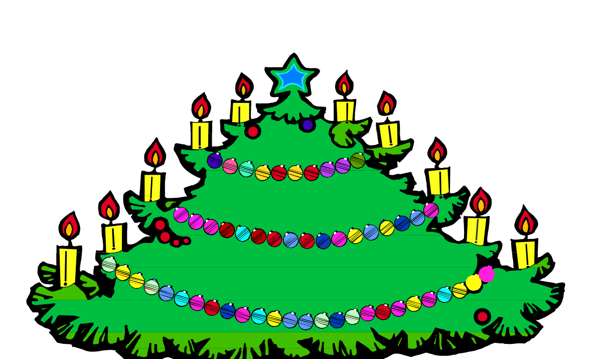 Christmas Tree with Candles and Garlands - Festive Clipart
