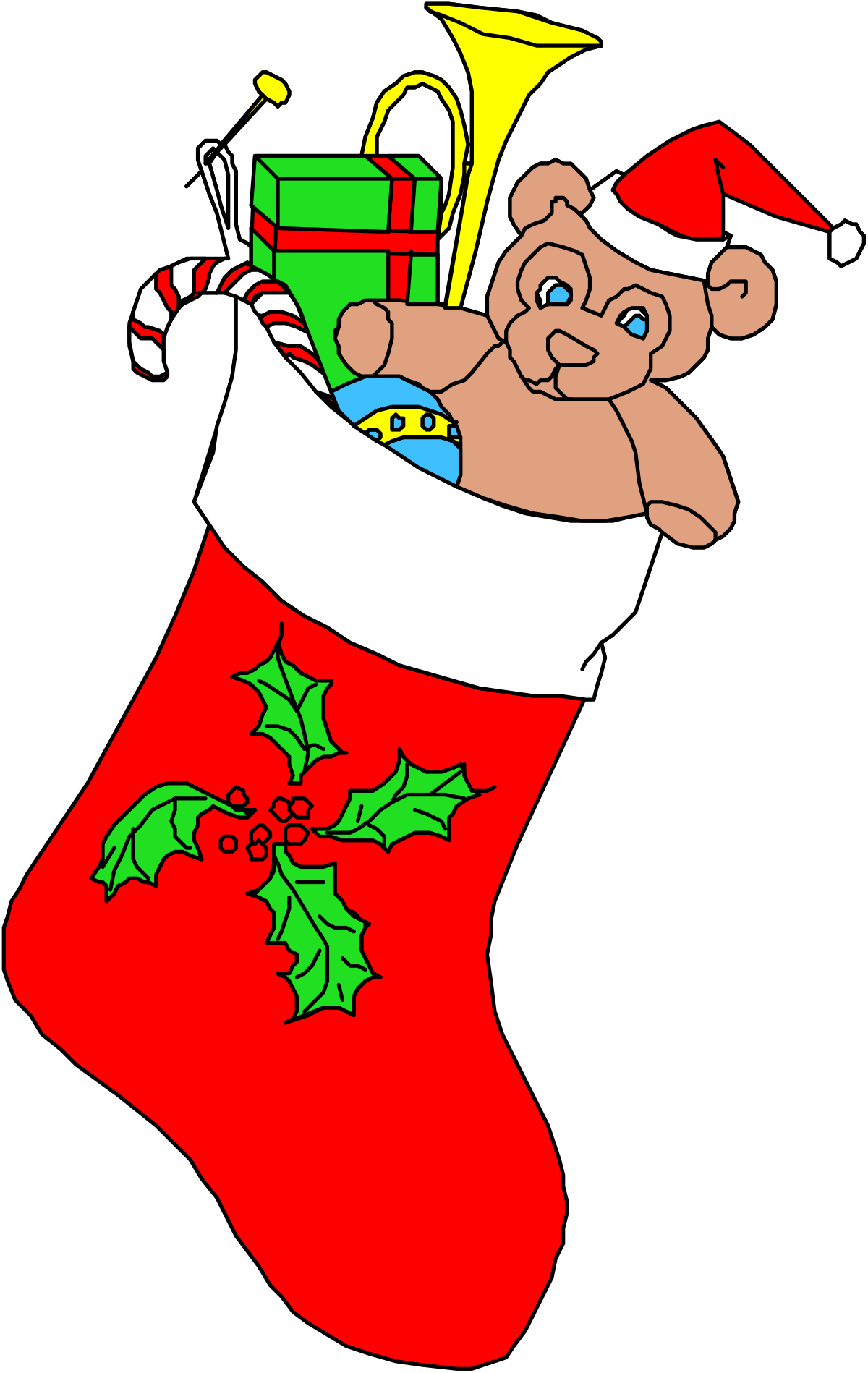 Christmas Stocking Clipart Featuring a Teddy Bear