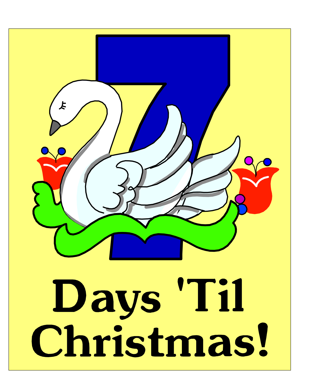 Swan with Christmas Tree and Number Seven Clipart