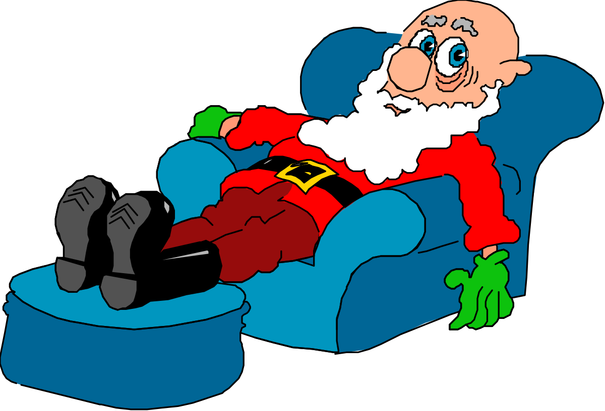Cartoon Santa Claus Sitting on a Blue Chair - Festive Clipart