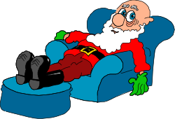 Cartoon Santa Claus Sitting on a Blue Chair - Festive Clipart