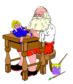 Cartoon Santa Claus Sitting at a Desk with Grapes - Fun Holiday Clipart