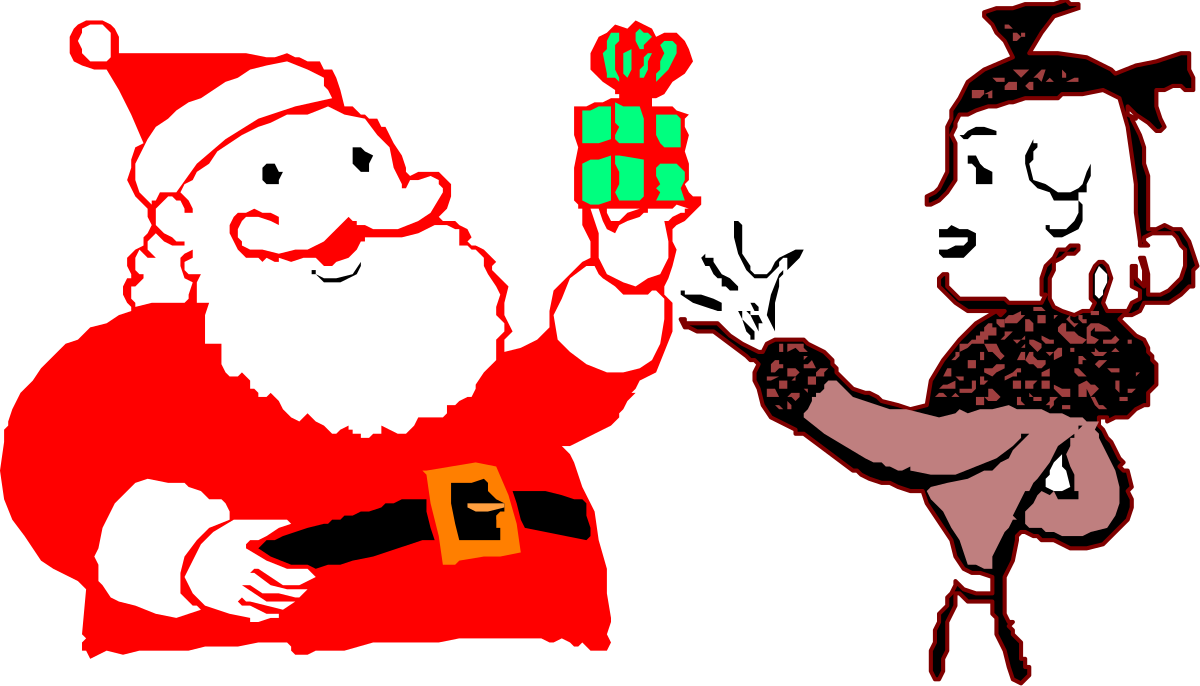 Santa Claus Holding a Gift Box - Festive Holiday Clipart