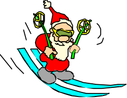 Santa Claus Skiing Down a Slope Clipart Illustrations
