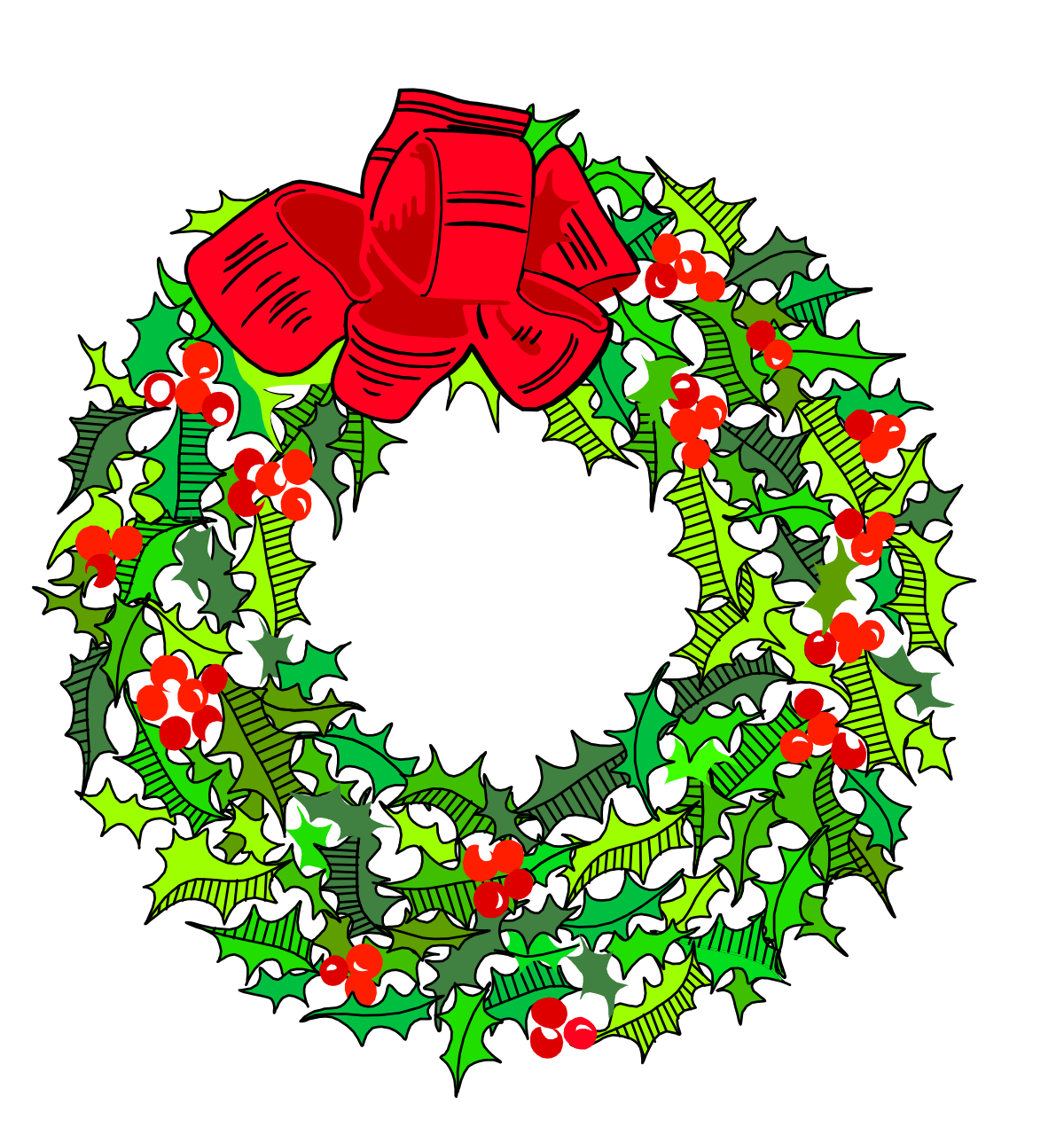 Christmas Wreath with Holly and Bells - Festive Clipart