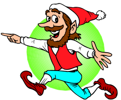 Cartoon Santa Running with Santa Hat - Festive Clipart