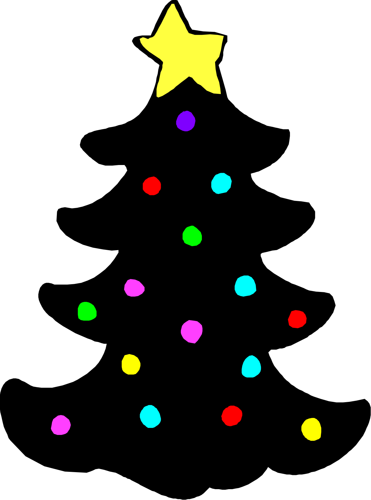 Colorful Christmas Tree with Ornaments and Stars Clipart