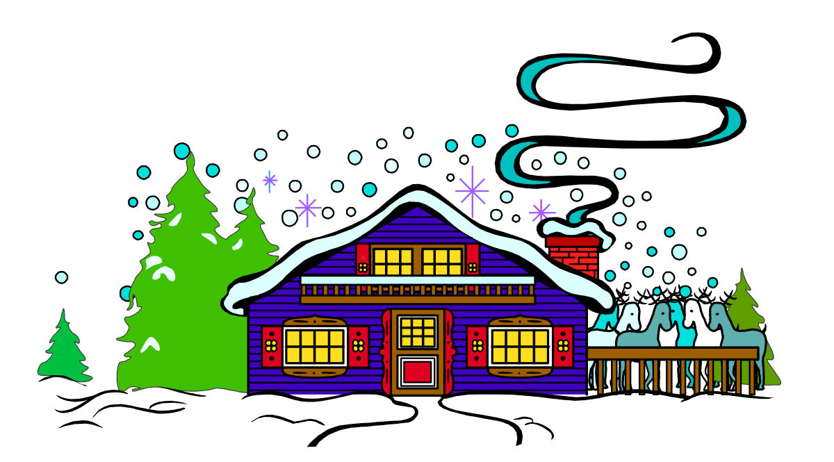 Snowy Christmas House with Tree Clipart