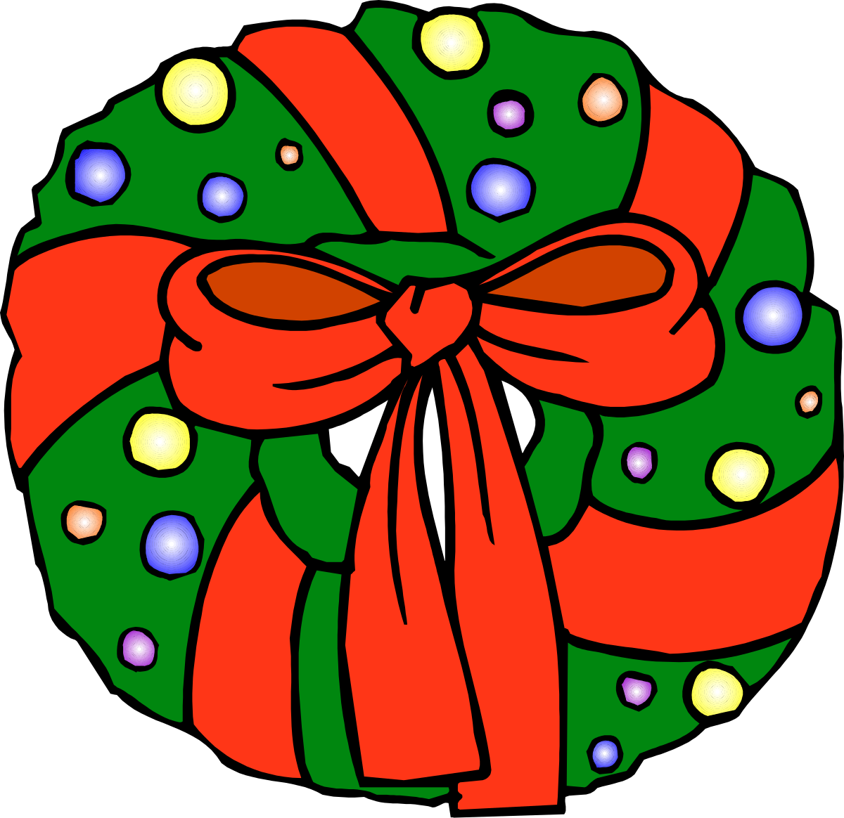 a christmas wreath with a red bow and lights clip art png transparent Christmas Wreath with Red Bow and Lights - Festive Holiday Clipart