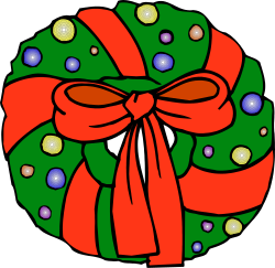 Christmas Wreath with Red Bow and Lights - Festive Holiday Clipart