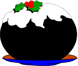 Christmas Pudding Clipart with Holly and Leaves