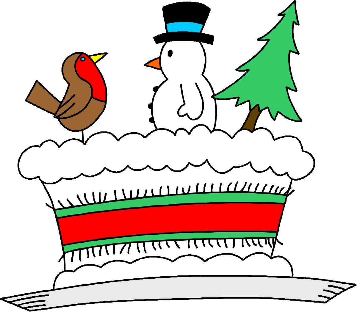 a snowman and a bird sitting on top of a christmas tree clip art png transparent Snowman and Bird on Christmas Tree Clipart - Festive Holiday Cheer