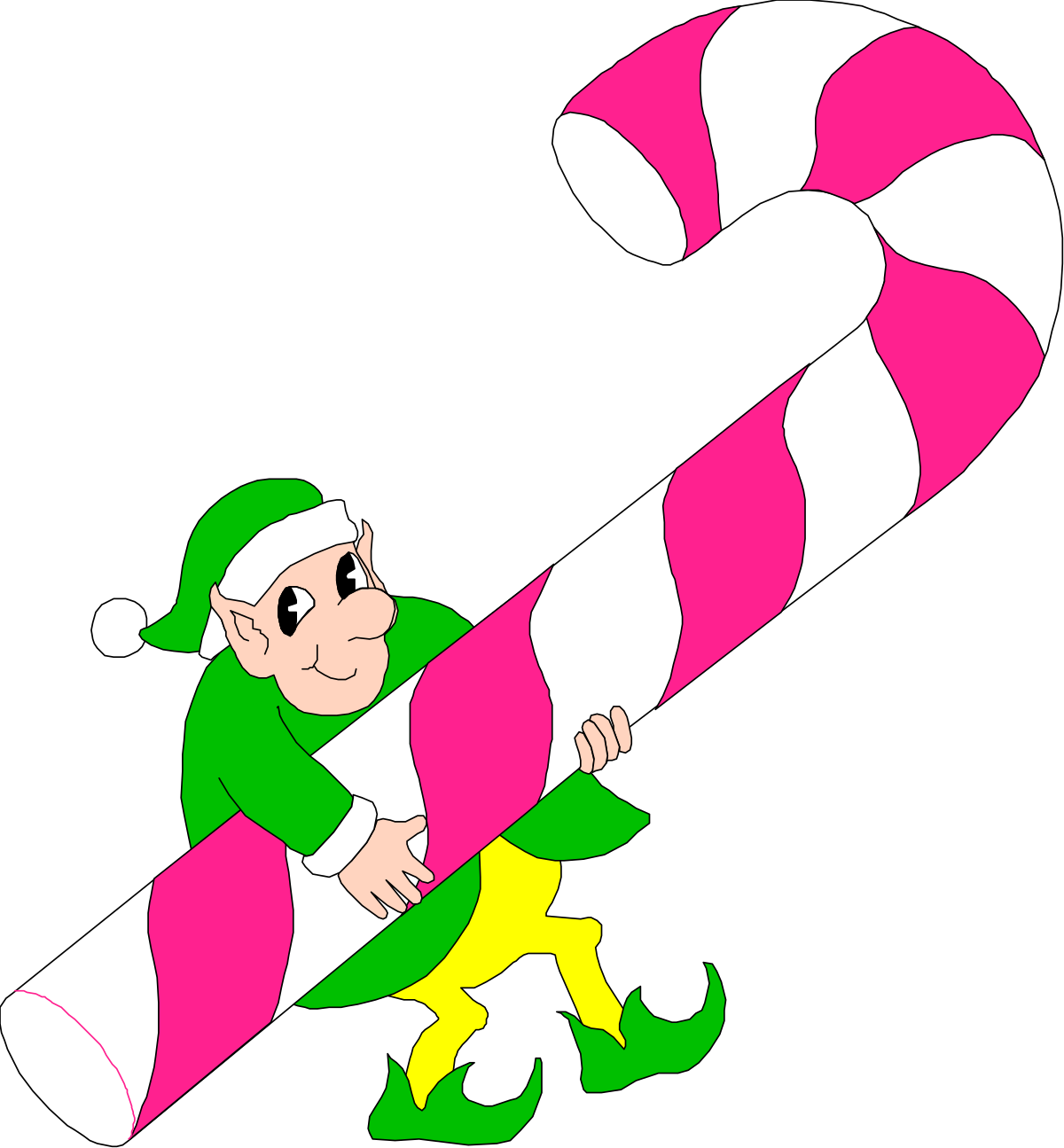 a cartoon elf carrying a candy cane clip art png transparent Cartoon Elf Carrying Candy Cane - Whimsical Holiday Clipart
