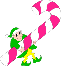 Cartoon Elf Carrying Candy Cane - Whimsical Holiday Clipart