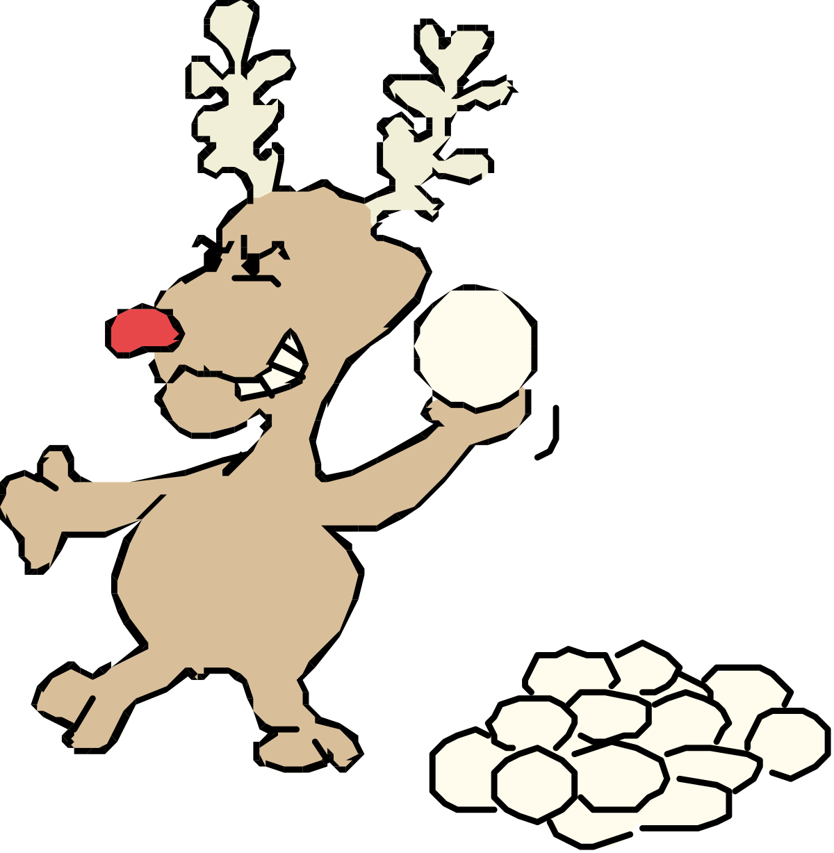 Reindeer with Red Nose and Snow - Festive Clipart