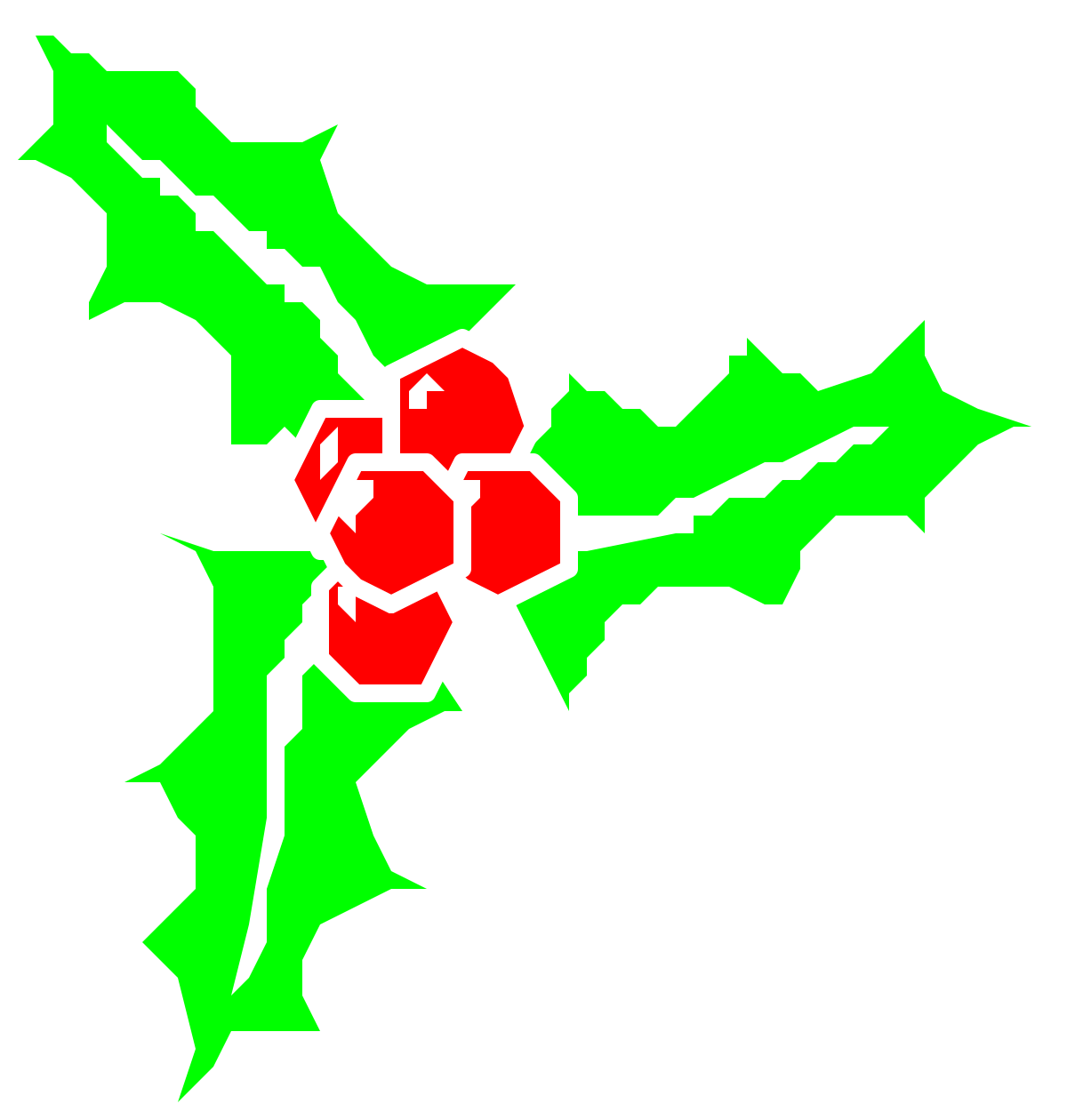 Vibrant Green and Red Flower Clipart on Black Background