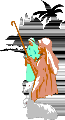 Man in White Robe and Green Hat Holding Stick Clipart