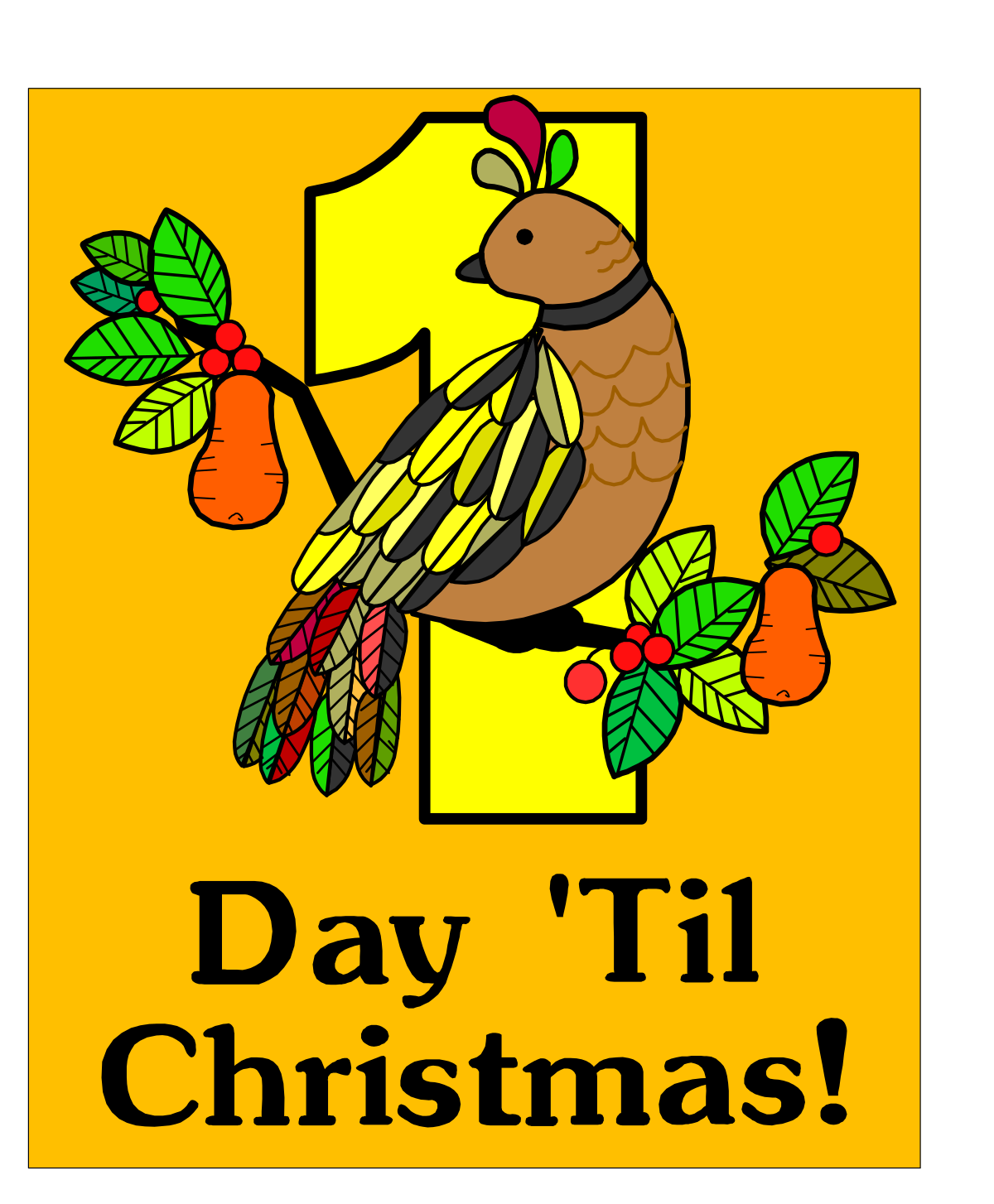 a bird sitting on a branch with the words day 1 christmas clip art png transparent Christmas Clipart: Bird on Branch with Day 1 Decor