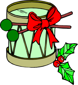 Christmas Drum with Red Bow & Holly - Festive Clipart
