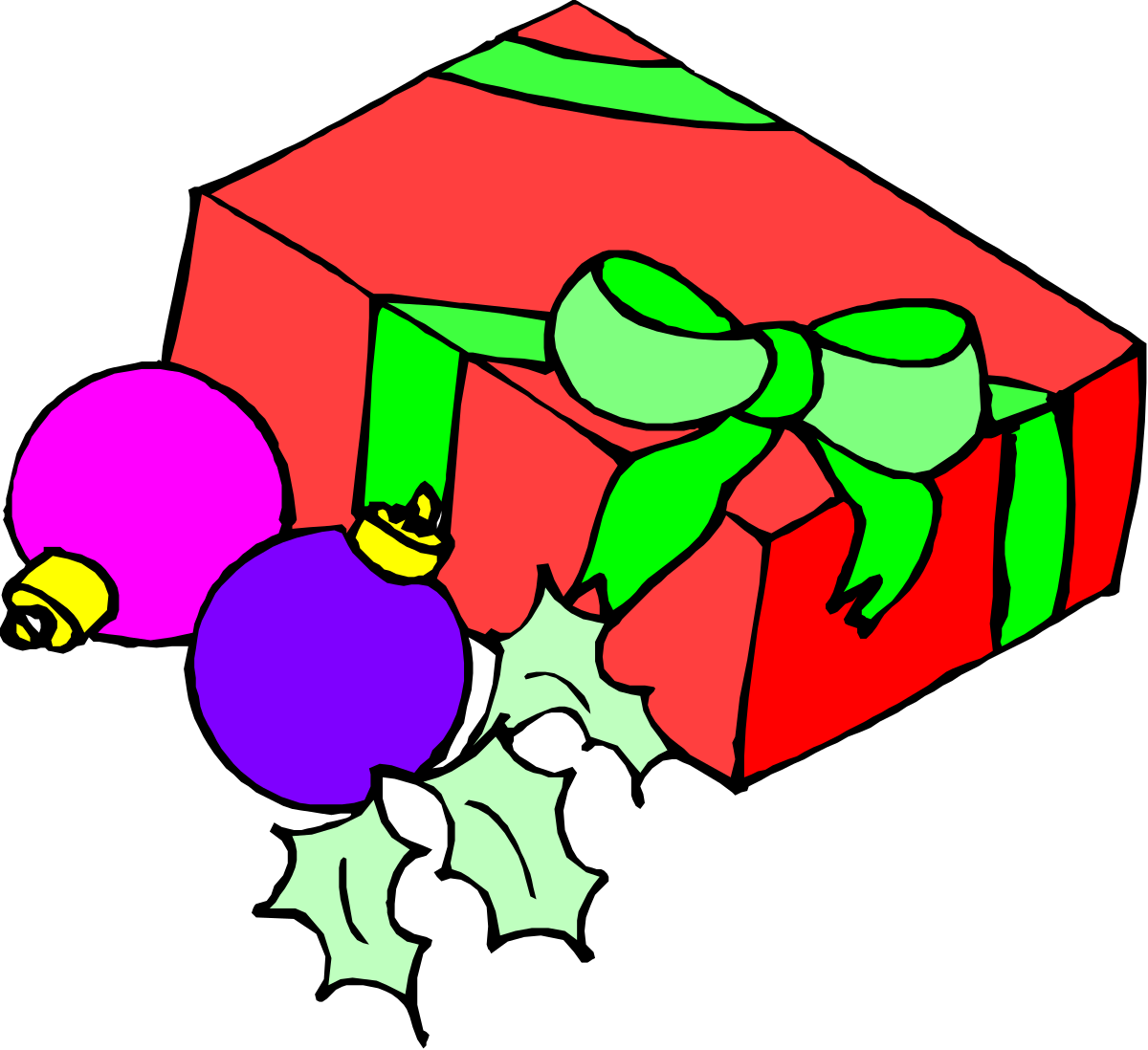 a red box with a green bow and two christmas balls clip art png transparent Red Box with Green Bow and Christmas Balls Clipart