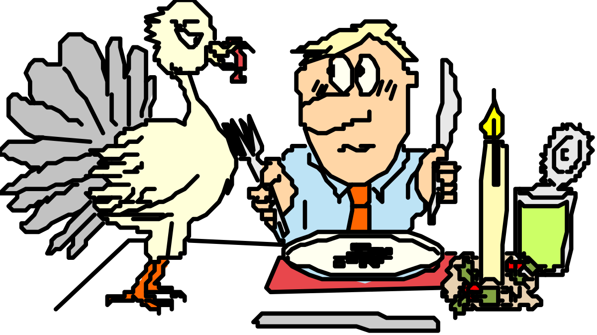 Food Plate and Man Sitting at Table Clipart