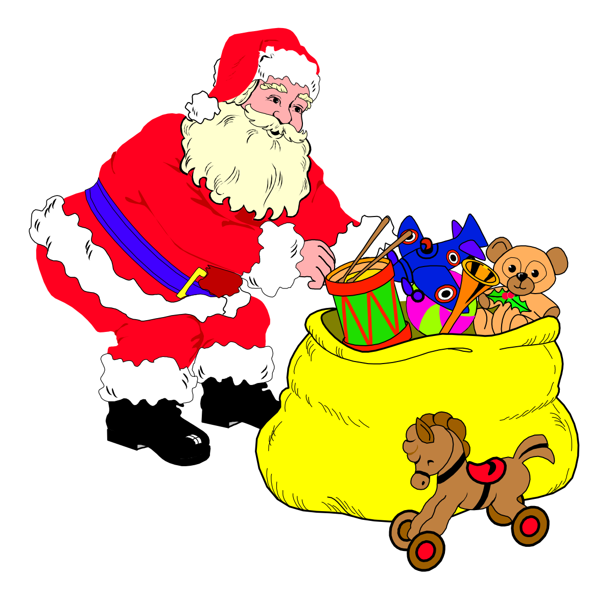 Santa Claus with Toy Bag Clipart - Festive Holiday Graphics