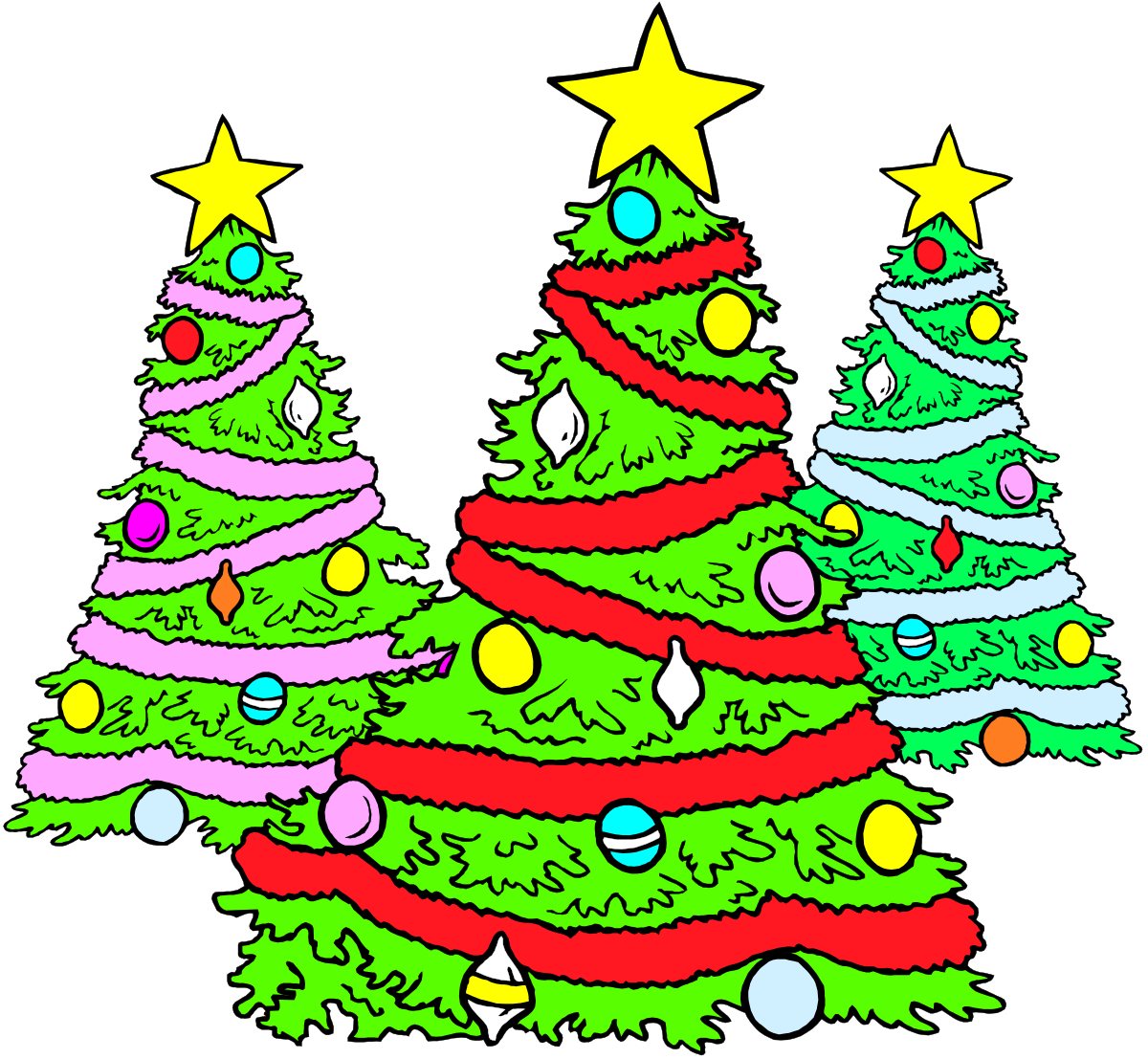 Christmas Tree with Ornaments and Stars - Festive Clipart Collection