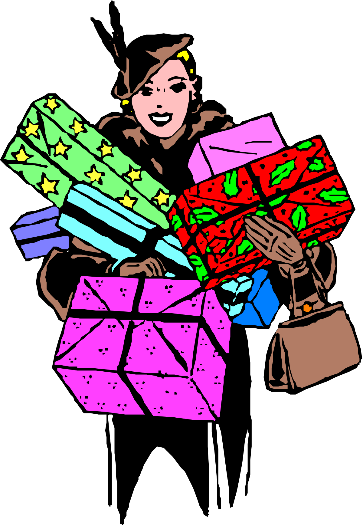 Woman Holding a Bunch of Presents - Festive Clipart Collection