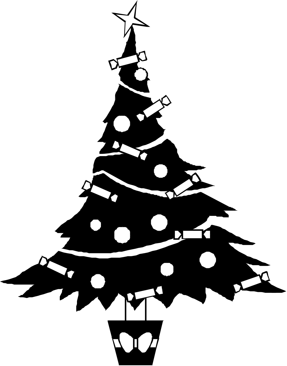Black and White Christmas Tree Clipart with Cones